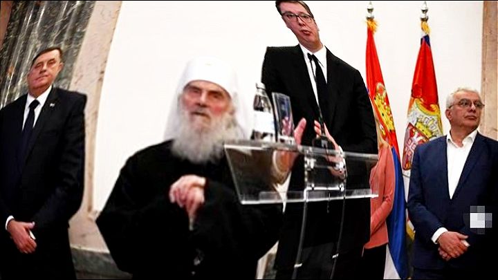 Što više SNS liči na vladajuću komunističku partiju, to više upada u sukob sa Crkvom VUCIC Patrijarh Dodik Mandic Cvijanovic 720 1