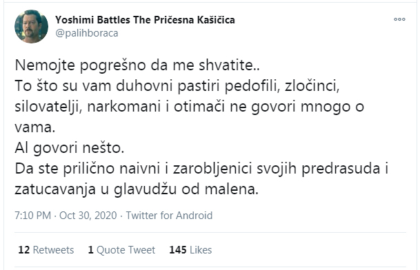 NSPM: „Dnevnik uvreda“ sa društvenih mreža na račun preminulog mitropolita Amfilohija i SPC Shit Tvit2