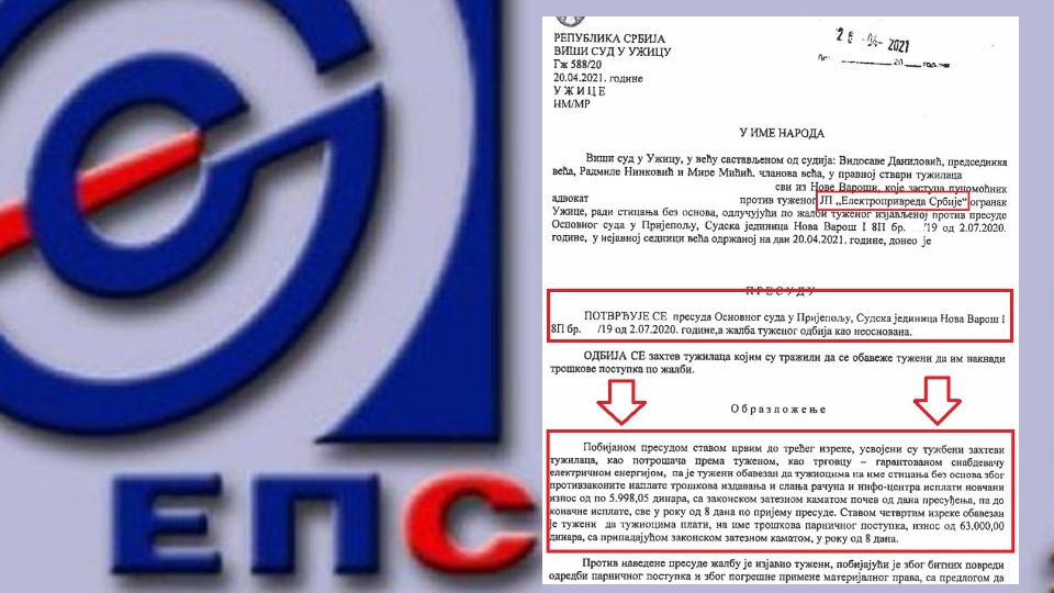 EPS da VRATI GRAĐANIMA novac koji im je 7 godina NEZAKONITO naplaćivao: Donete prve presude PROTIV EPS-a. NEZAKONITO NAPLAĆENO 400 miliona evra EPS PRESUDA 960X540