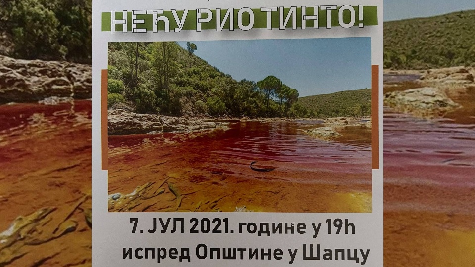 7. jula u Šapcu protestni skup NEĆU RIO TINTO: Ne damo vodu koju pijemo, vazduh koji dišemo i zemlju koja nas hrani! Necu Rio Tinto 960x540 1