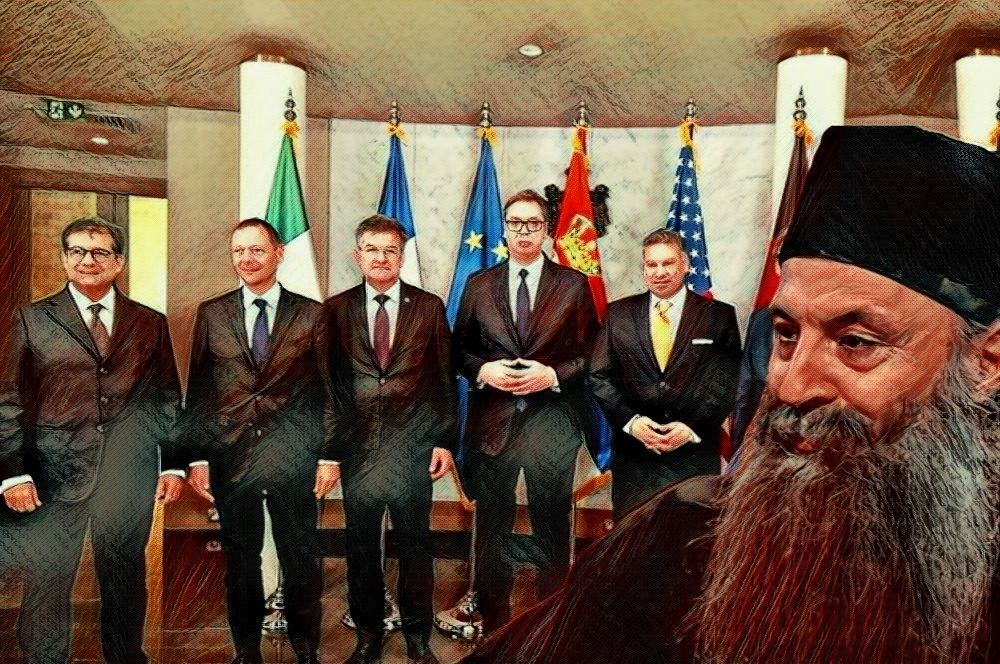 Srbi sa KiM traže prijem kod patrijarha: Svetski moćnici i naše vođe traže da se odreknemo Kosovskog zaveta, da se odreknemo Boga Porfirije Vucic Eskobar Lajcak Edit 1000x666 1 1