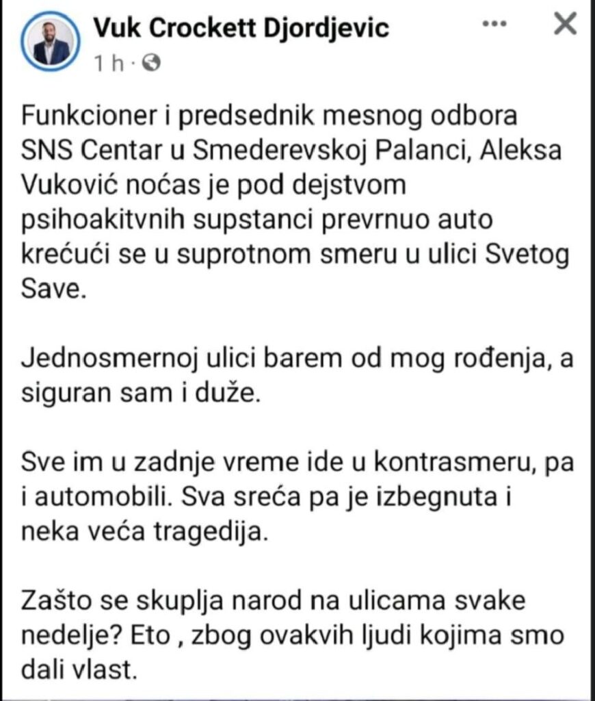 Nadrogirani visoki funkcioner SNS autom udario u parkiirano vozilo, pa oštetio još pet Vukovic 1106x940 870x1024
