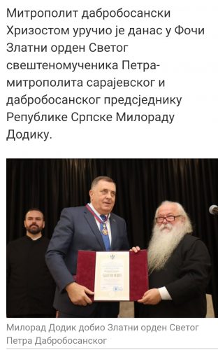 Vukanović: Zašto Crkva dijeli narod i urušava ugled podjelom ordenja korumpiranim političarima? Dodik Hrizostim