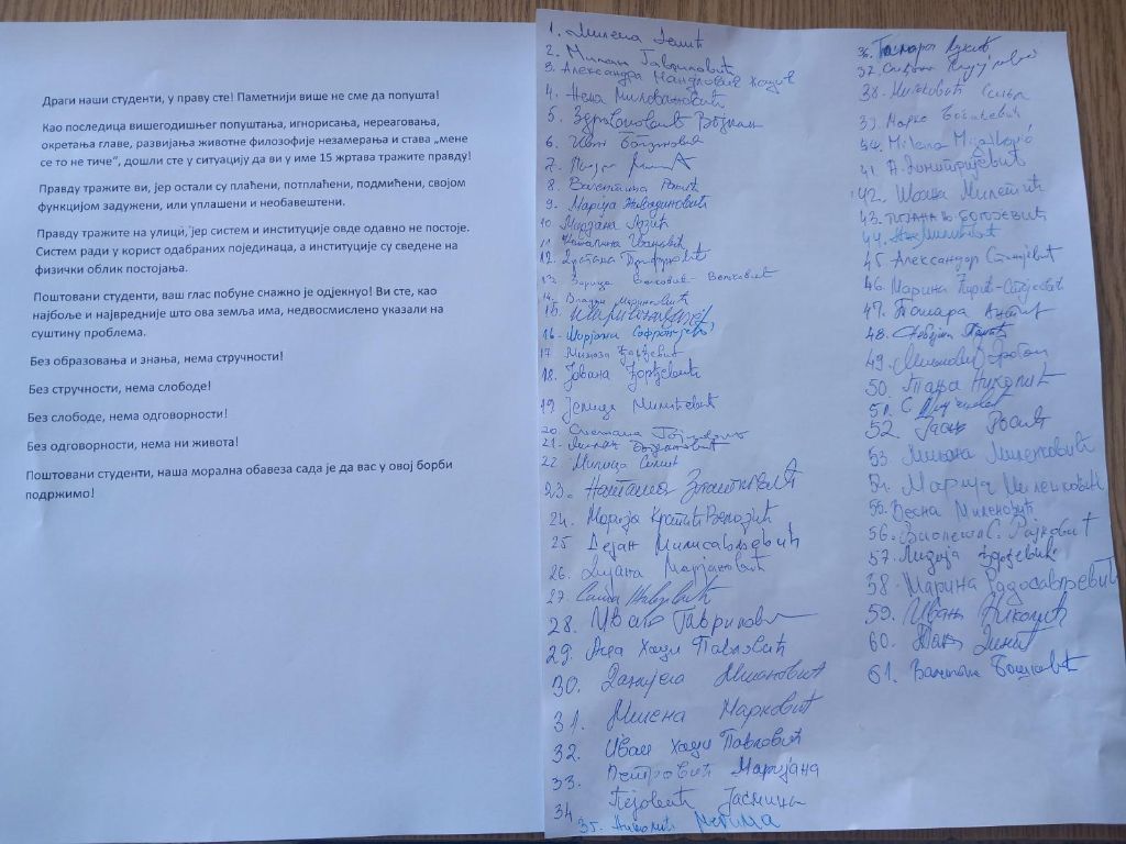 Sokobanjski prosvetari podržali bivše učenike: Pametniji više ne sme da popušta! Sokobanja Potpisi 1024